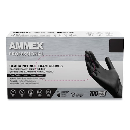 Ammex Professional Disposable Gloves, 3 mil Palm, Nitrile, Powder-Free, M, 1000 PK, Black ABNPF44100